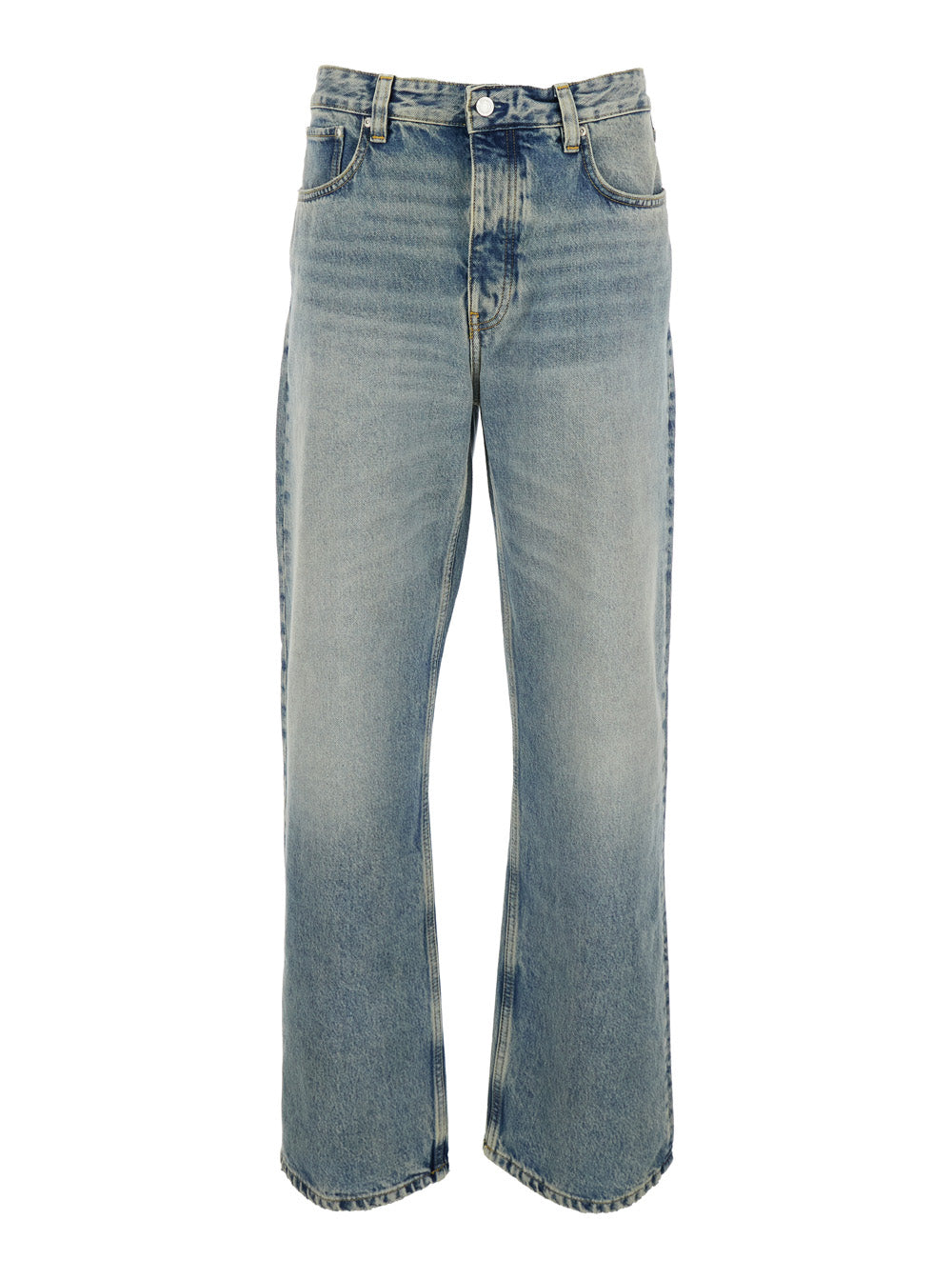 Five-pocket Jeans with Faded Effect in Blue Denim for Men Light Organic Cotton