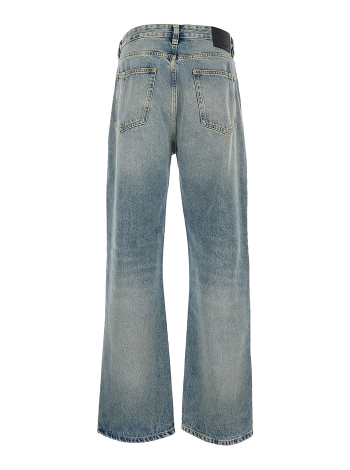 Five-pocket Jeans with Faded Effect in Blue Denim for Men Light Organic Cotton