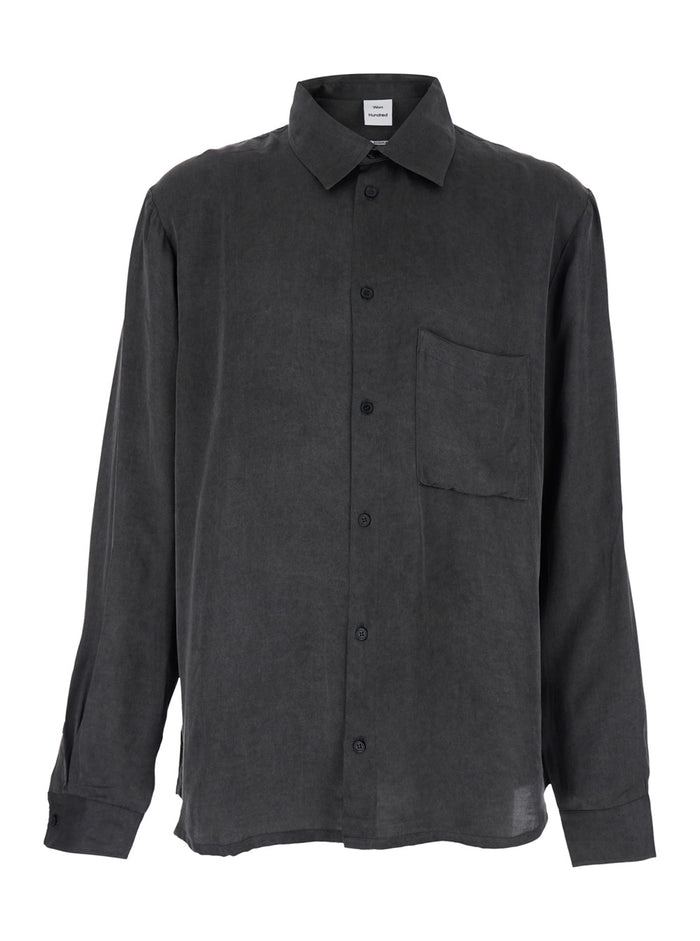 Shirt PETE Black with Classic Collar and Front Closure in Tech Fabric Men Blouses