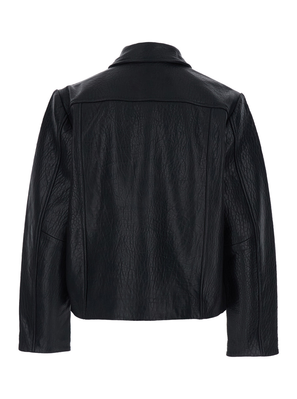 Black Jacket with Classic Collar and Leather Zip Closure for Men Outerwear