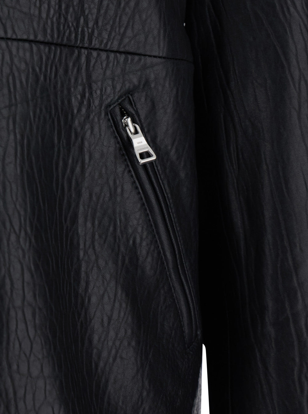 Black Jacket with Classic Collar and Leather Zip Closure for Men Outerwear