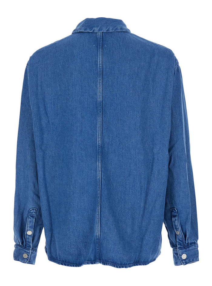 Shirt ZAYNE DENIM ZIP Blue with Front in Tencel Men Blu And Blouses