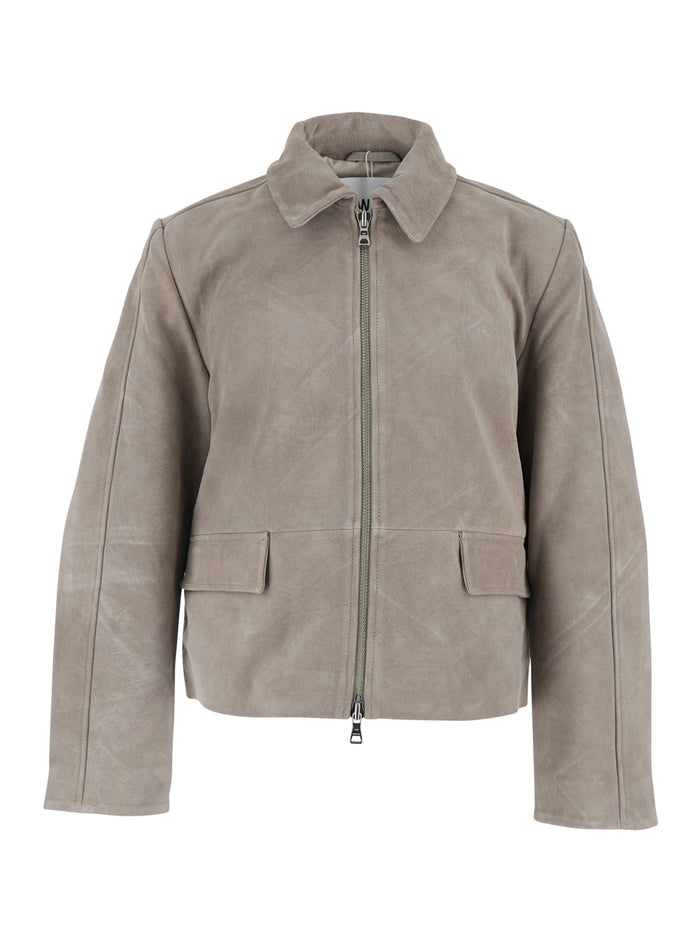 Rockridge Jacket Grey with Classic Collar and Leather Zip Closure for Men Outerwear