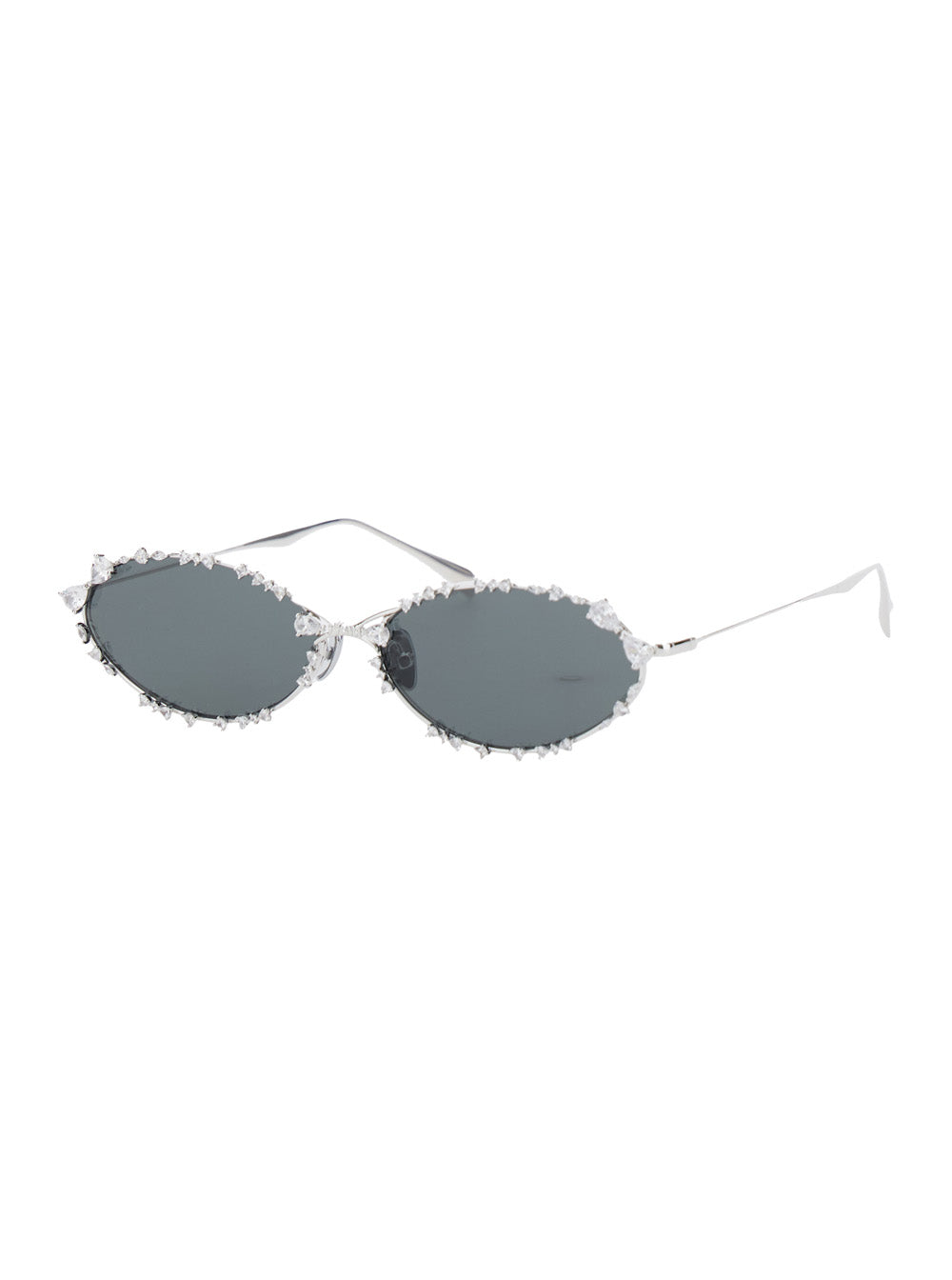 Sunglasses with Silver Metal Rhinestone Decorations for Women Black Brass Steel Plated 18k