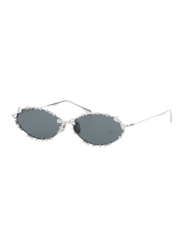 Sunglasses with Silver Metal Rhinestone Decorations for Women Black Brass Steel Plated 18k