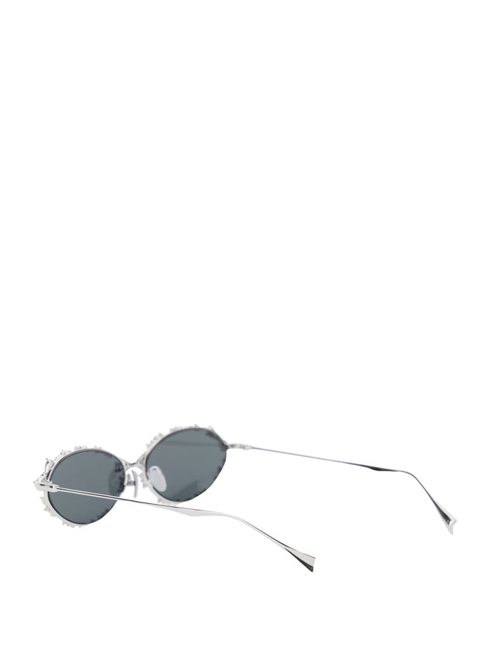 Sunglasses with Silver Metal Rhinestone Decorations for Women Black Brass Steel Plated 18k