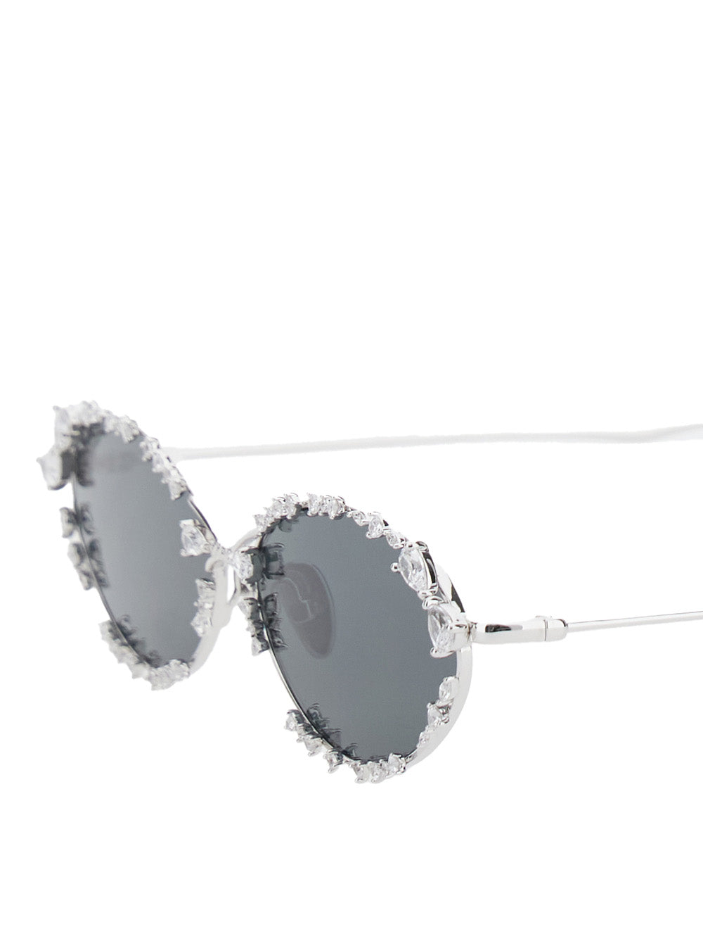 Sunglasses with Silver Metal Rhinestone Decorations for Women Black Brass Steel Plated 18k