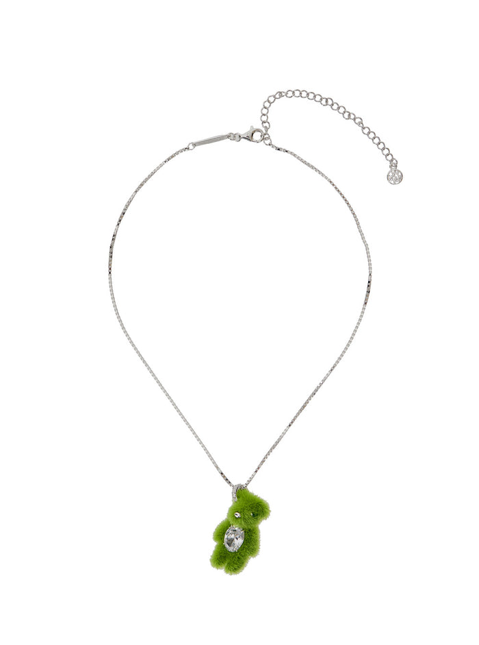 Grass Bear Necklace with Green Pendant Silver 925 Plated 18k Necklaces