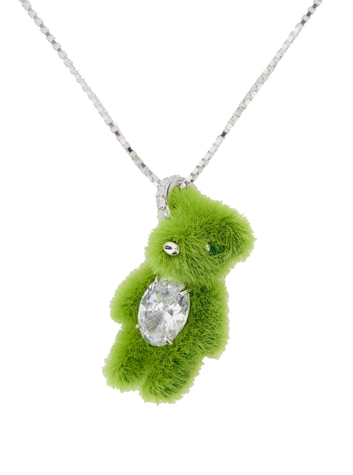 Grass Bear Necklace with Green Pendant Silver 925 Plated 18k Necklaces