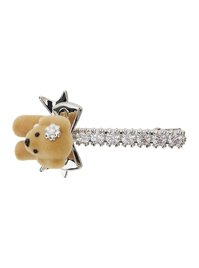 Puppy Bowknot Thin Hair Pin Brown 18k Gold Plated Brass Accessory for Women