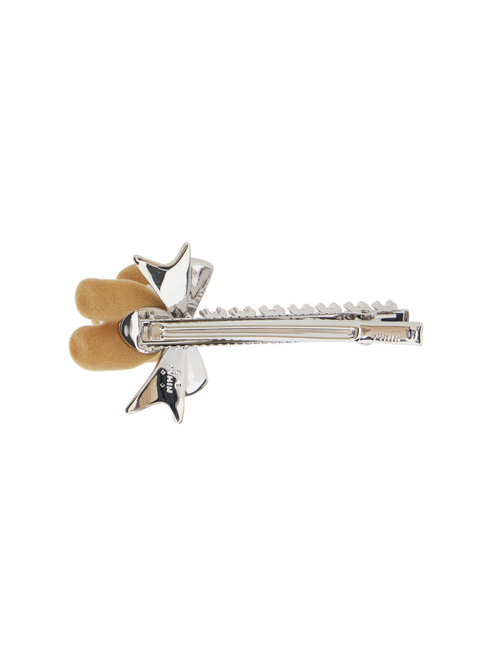 Puppy Bowknot Thin Hair Pin Brown 18k Gold Plated Brass Accessory for Women