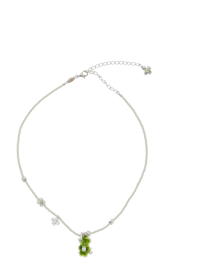 Necklace Pearl Garden with Bear Pendant in Green Silver 925 Plated 18k Necklaces