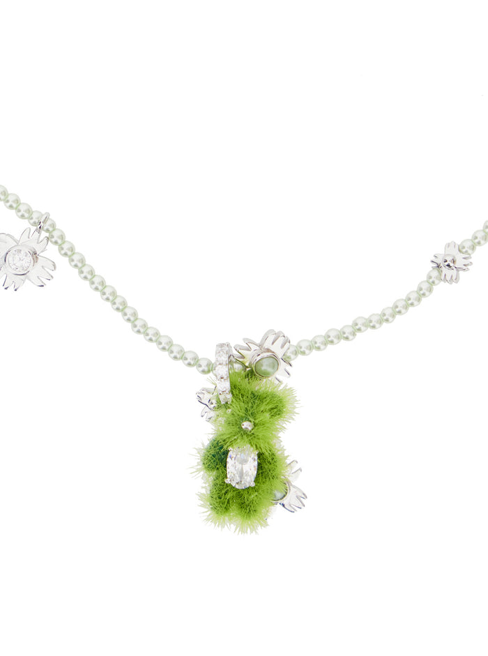 Necklace Pearl Garden with Bear Pendant in Green Silver 925 Plated 18k Necklaces