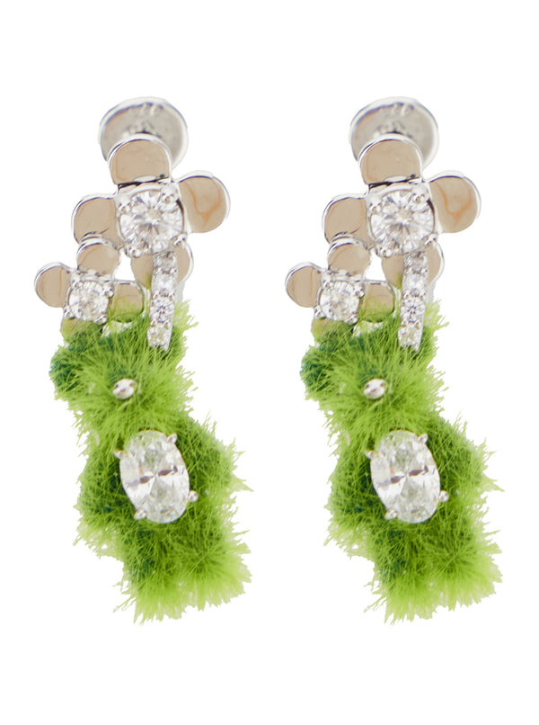 Earrings Grass Flower Bear Green 925 Silver