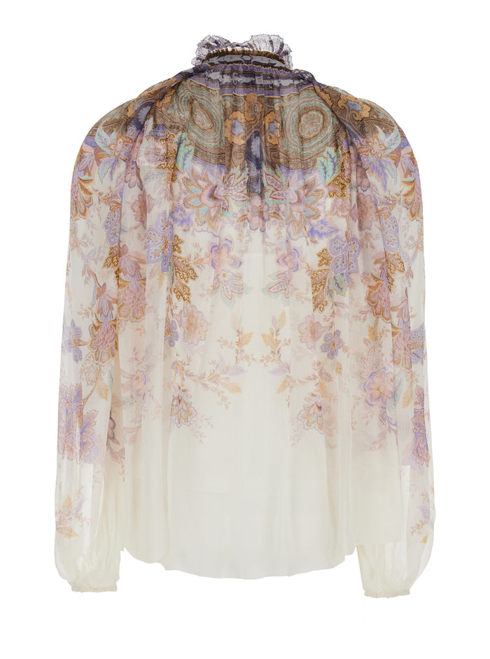Luna Billow Blouse - Multicolor with long sleeves and V-neck Viscose Women Shirts Blouses