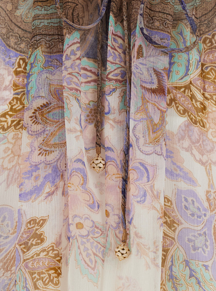 Luna Billow Blouse - Multicolor with long sleeves and V-neck Viscose Women Shirts Blouses