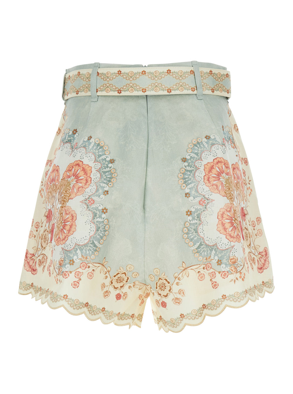 Daylight Shorts with Belt and All-Over Floral Motif in Multicolor Linen for Women Bermuda