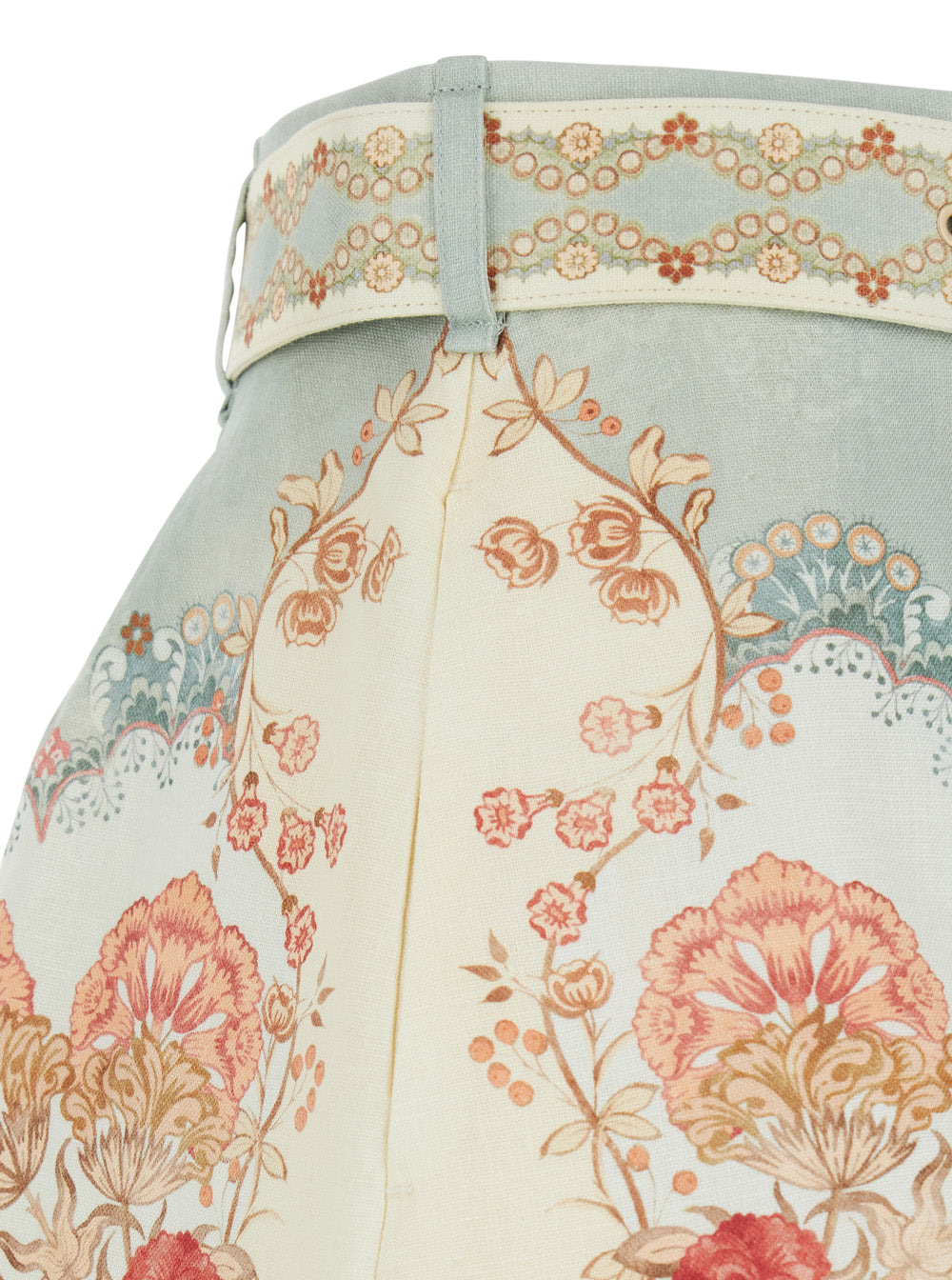 Daylight Shorts with Belt and All-Over Floral Motif in Multicolor Linen for Women Bermuda