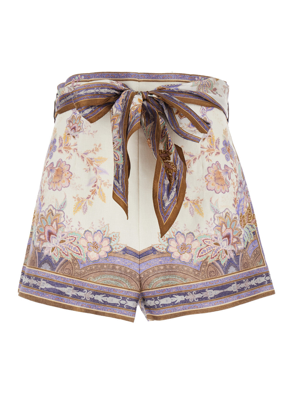 Shorts Luna Scarf Tie with Side Bow Closure in Multicolor Linen for Women And Bermuda