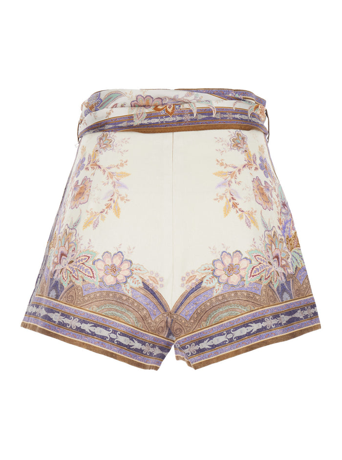 Shorts Luna Scarf Tie with Side Bow Closure in Multicolor Linen for Women And Bermuda