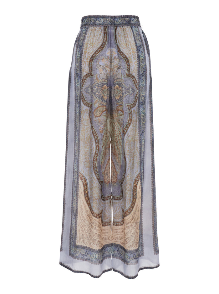 Wanderlust Dress with Elastic Waist and Drawstring in Multicolor Silk for Women Trousers