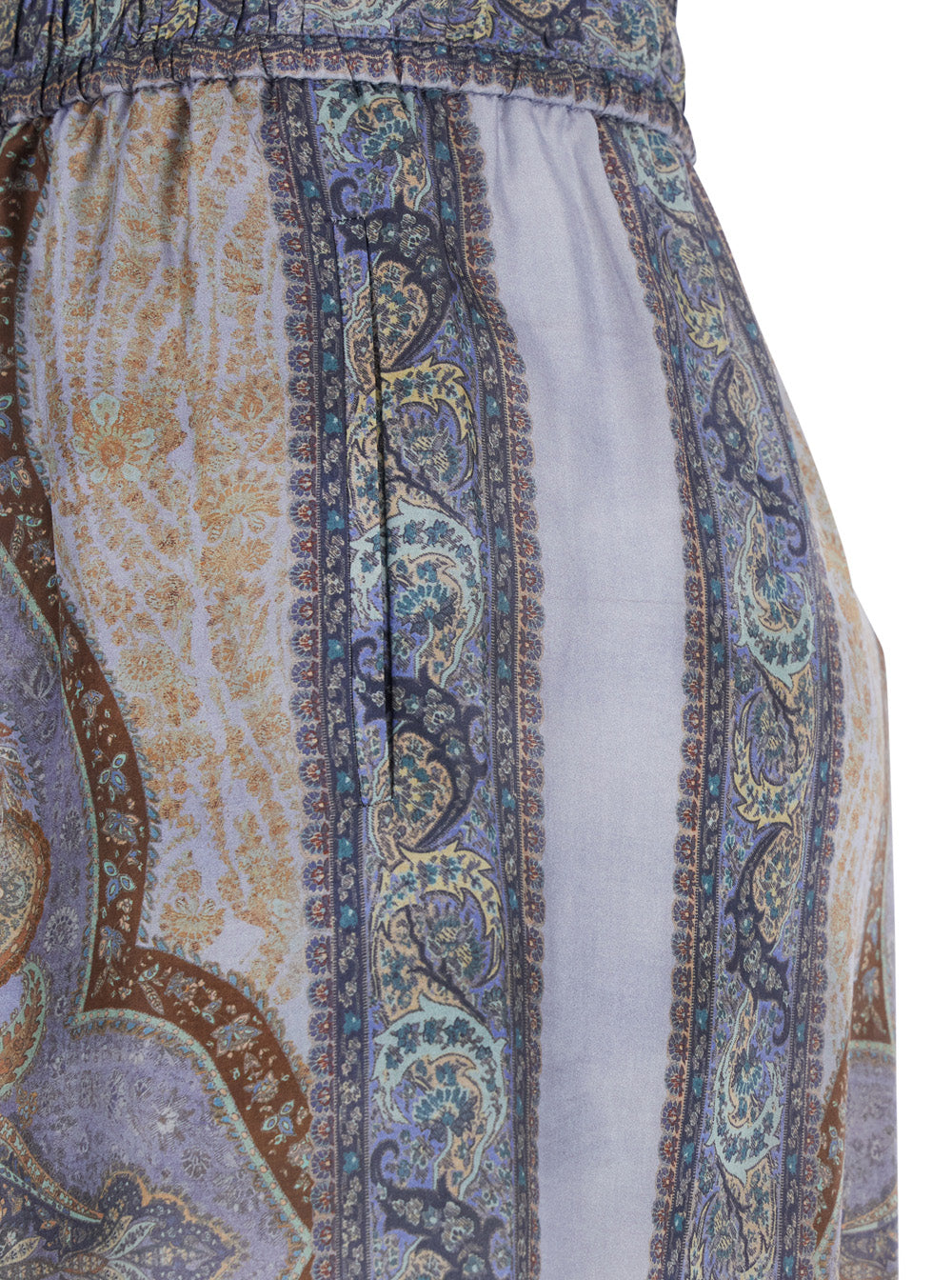 Wanderlust Dress with Elastic Waist and Drawstring in Multicolor Silk for Women Trousers