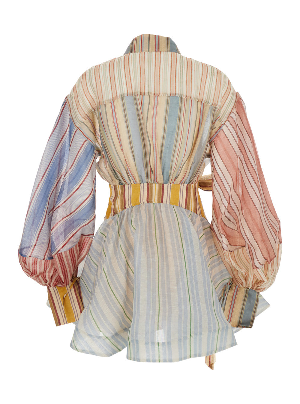 Midi Dress Rebellion with Bow Detail and All-Over Stripes in Linen Silk Blend Multicolor Women