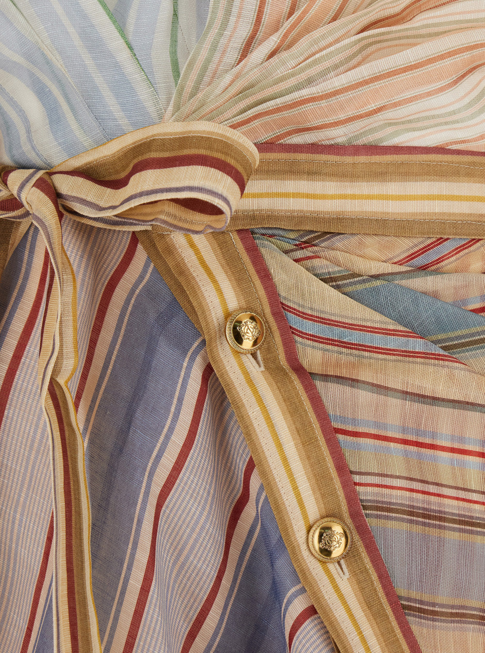 Midi Dress Rebellion with Bow Detail and All-Over Stripes in Linen Silk Blend Multicolor Women