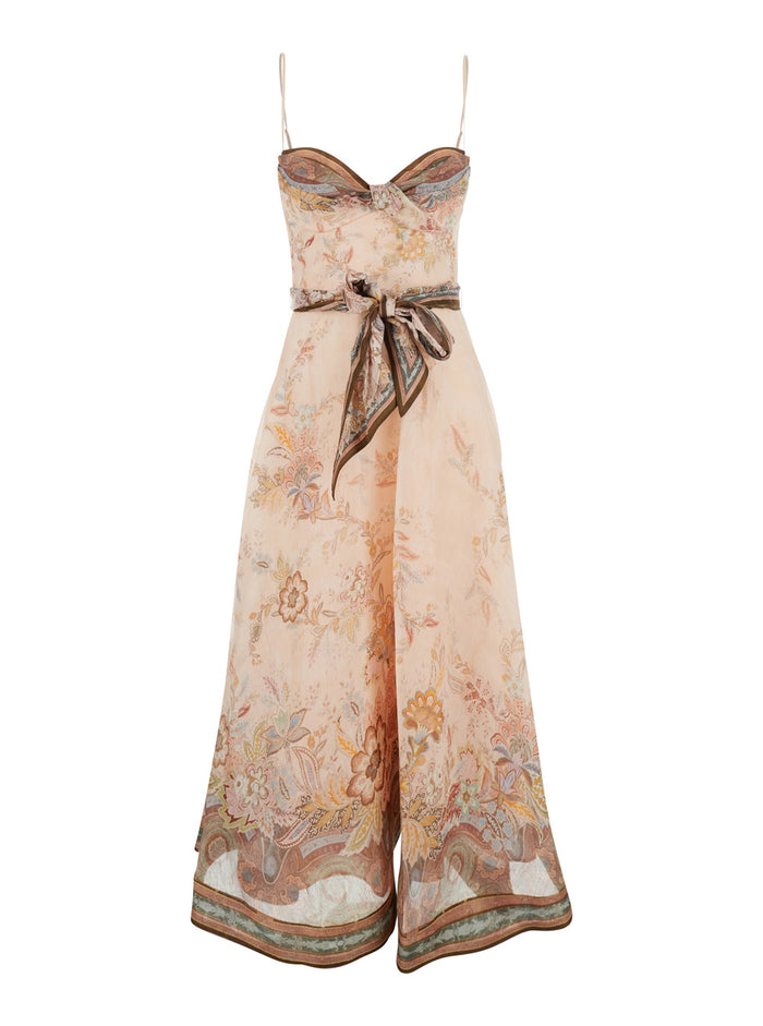 Midi Dress Alchemy Structured Pink Silk For Women Linen