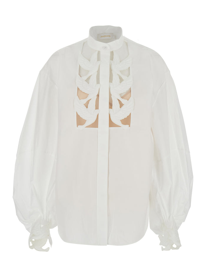 Luna Applique Blouse - White with details Cotton Women Shirts And Blouses