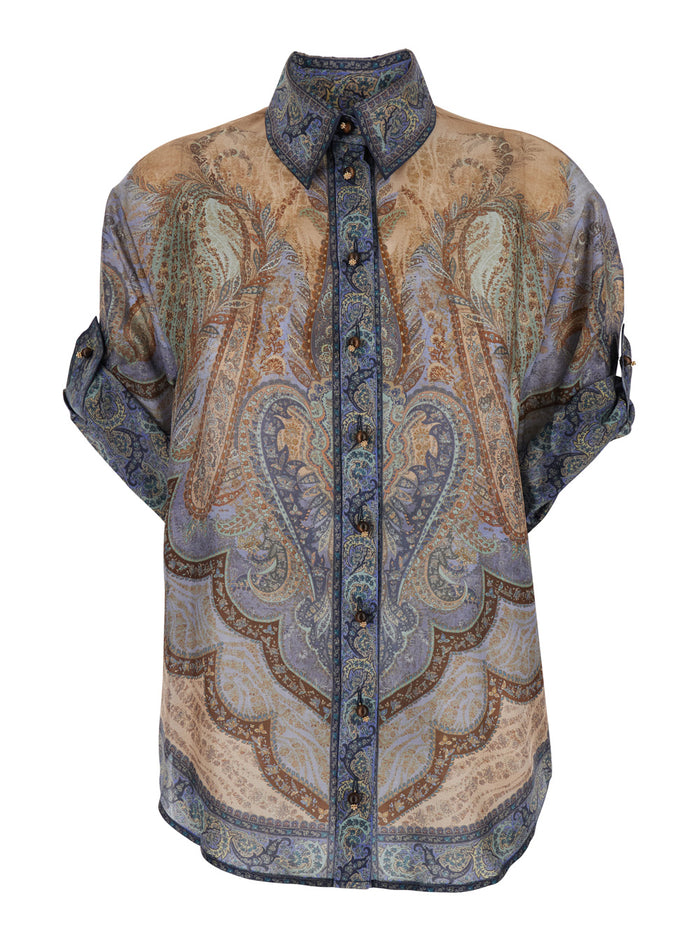 Shirt Wanderlust Multicolor with Classic Silk Collar for Women And Blouses