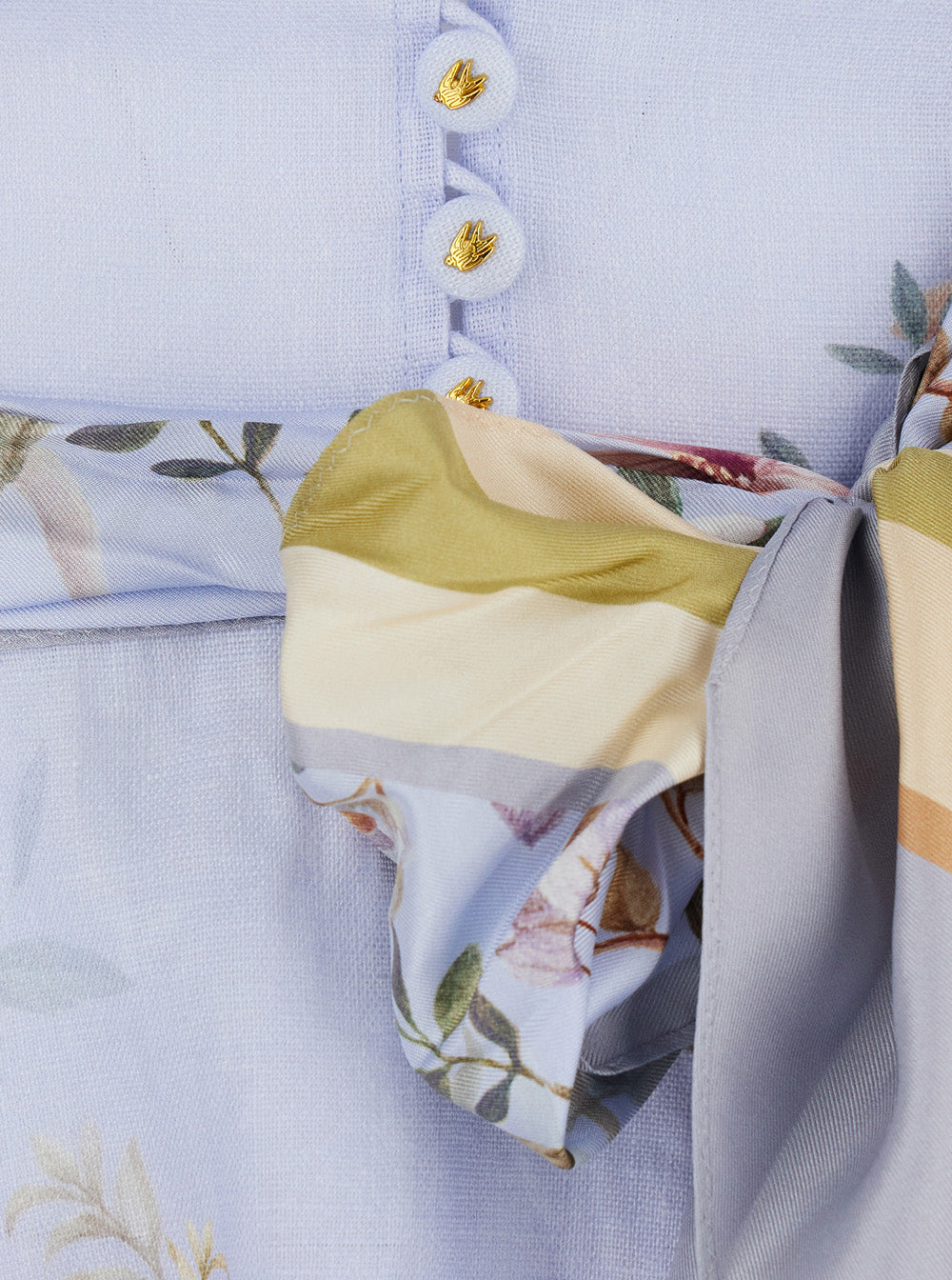 Midi Dress Rebellion with High Neck and Bow Detail on the Front All-Over Floral Print in Multicolor for Women Linen