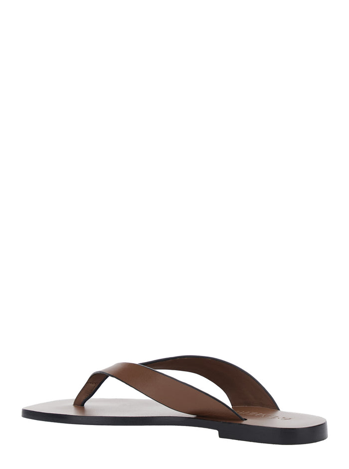 Sandali Kinto con Punta Quadrata e Design a Infradito in Pelle Marroni Donna Brown Cow Leather Flat Shoes
