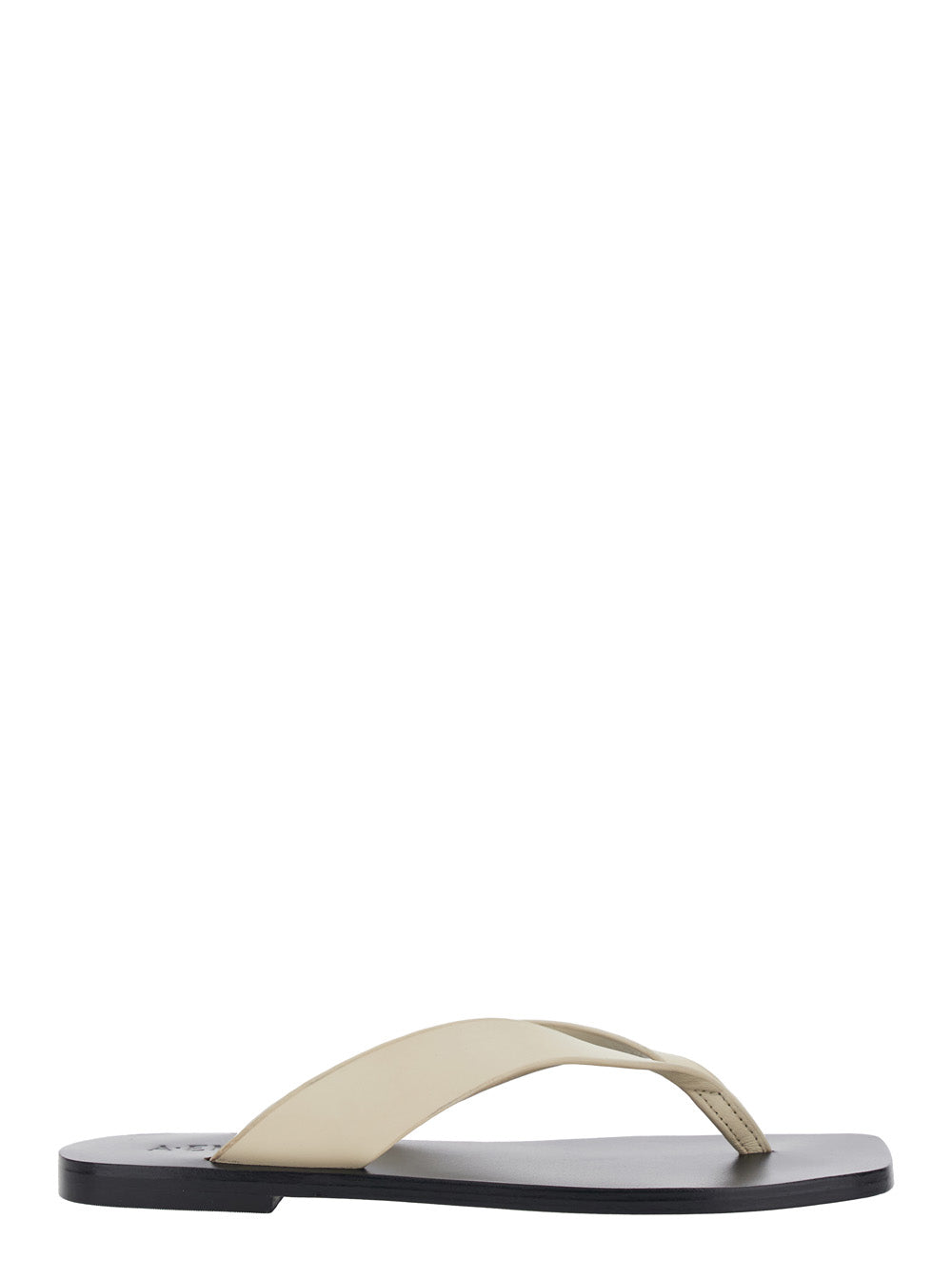 Kinto Sandals with Square Toe and Thong Design in White Black for Women White/black Cow Leather Flat Shoes