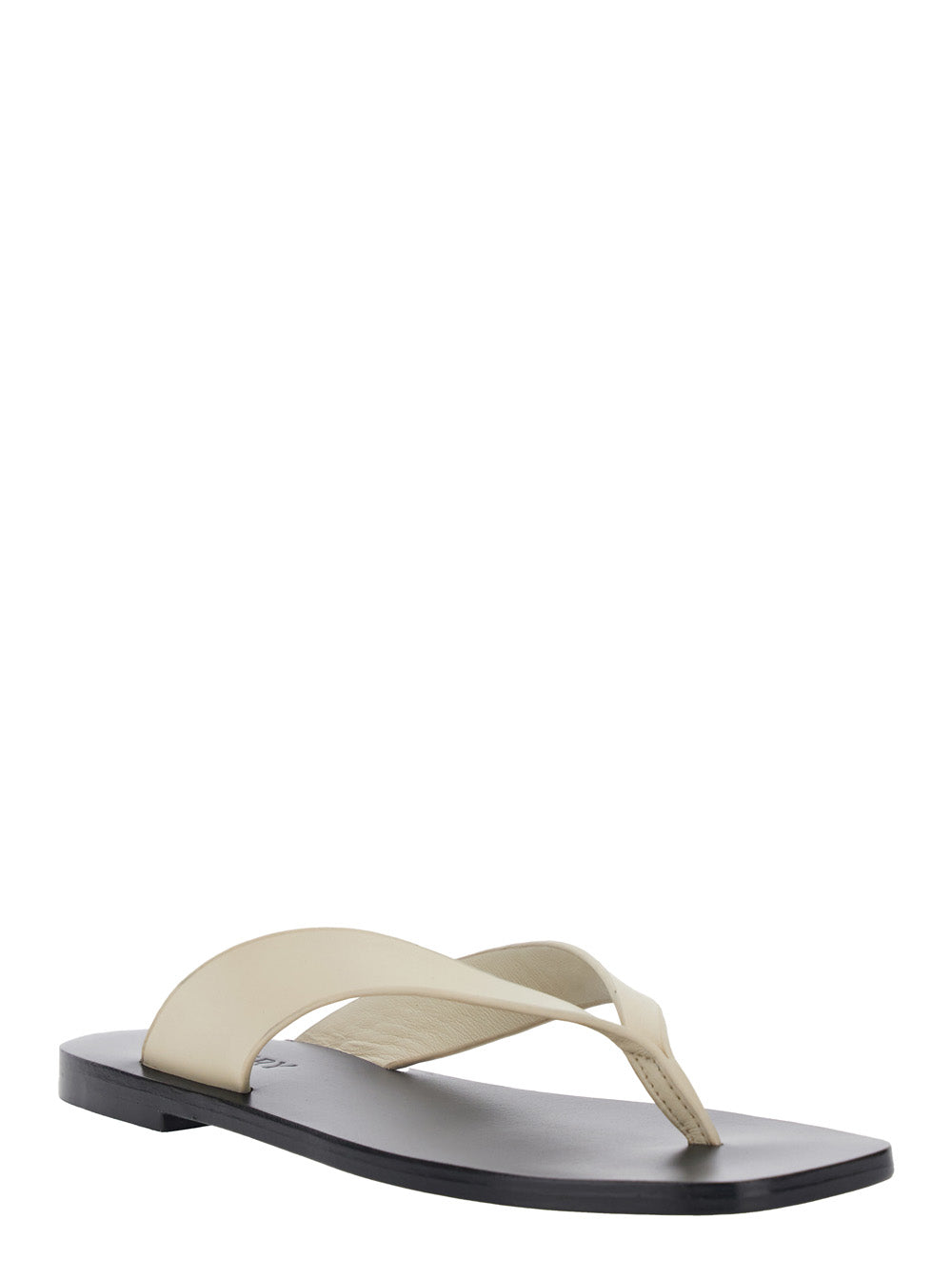 Kinto Sandals with Square Toe and Thong Design in White Black for Women White/black Cow Leather Flat Shoes