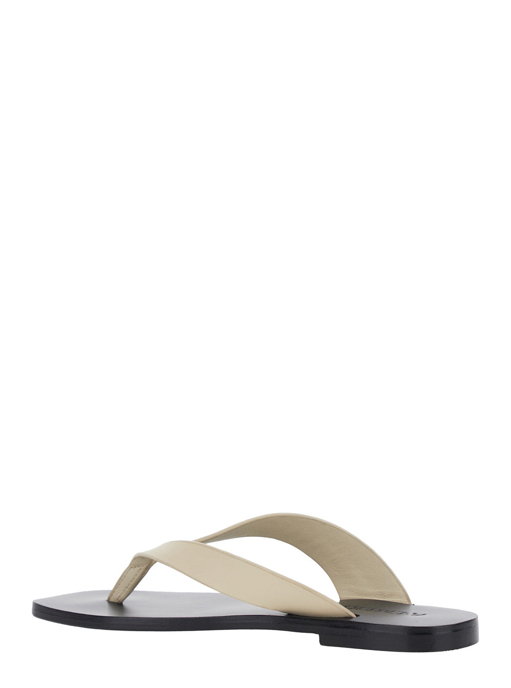 Kinto Sandals with Square Toe and Thong Design in White Black for Women White/black Cow Leather Flat Shoes