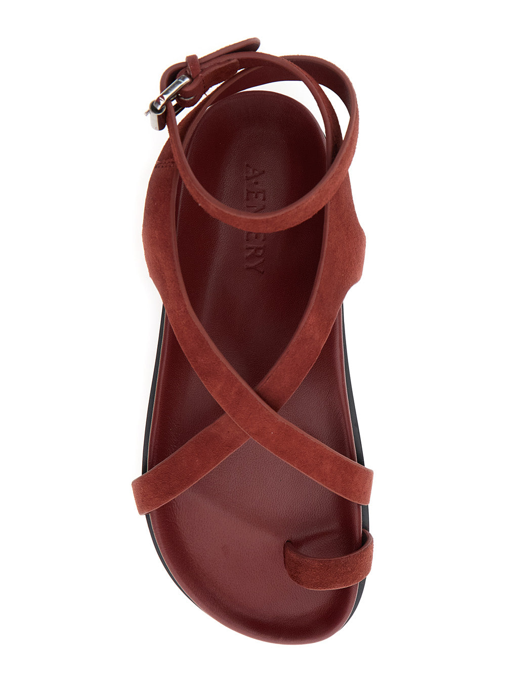 Jalen Slim Sandals with Woven Straps and Buckle Closure in Bordeaux Suede for Women Goat Flat Shoes