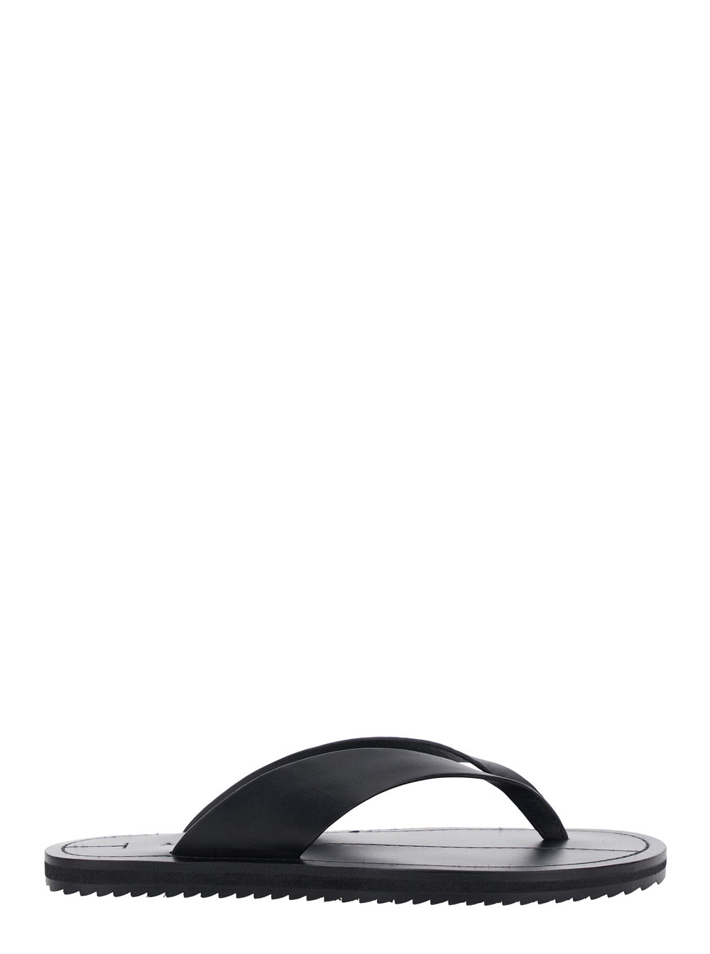 Flora Black Sandals with Flip-Flop Design and Grooved Sole in Leather Woman Goat Suede Flat Shoes