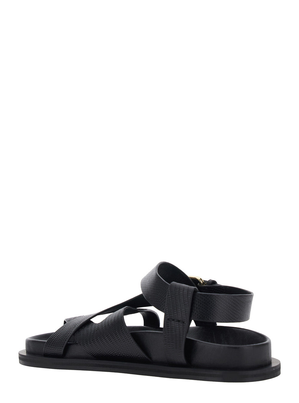 Elbert Sandals with Woven Straps and Leather Buckle Closure Black Women Cow Flat Shoes