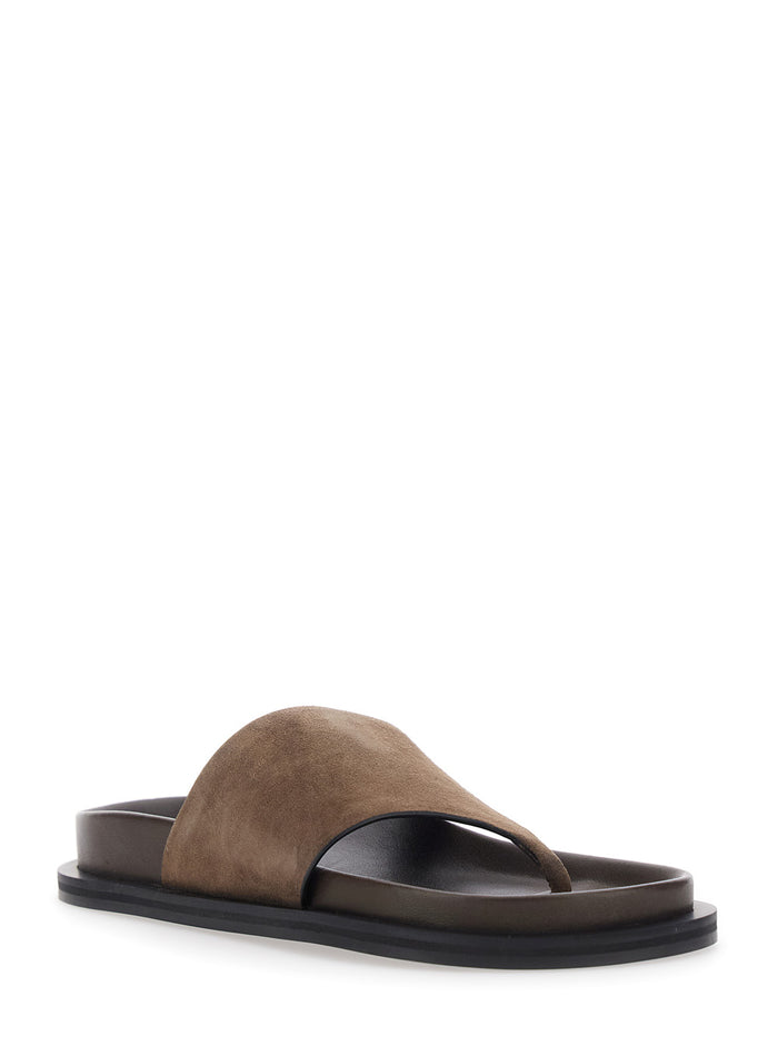 Imara Sandals with Shaped Insole and Rubber Sole in Brown Suede for Women Goat Flat Shoes