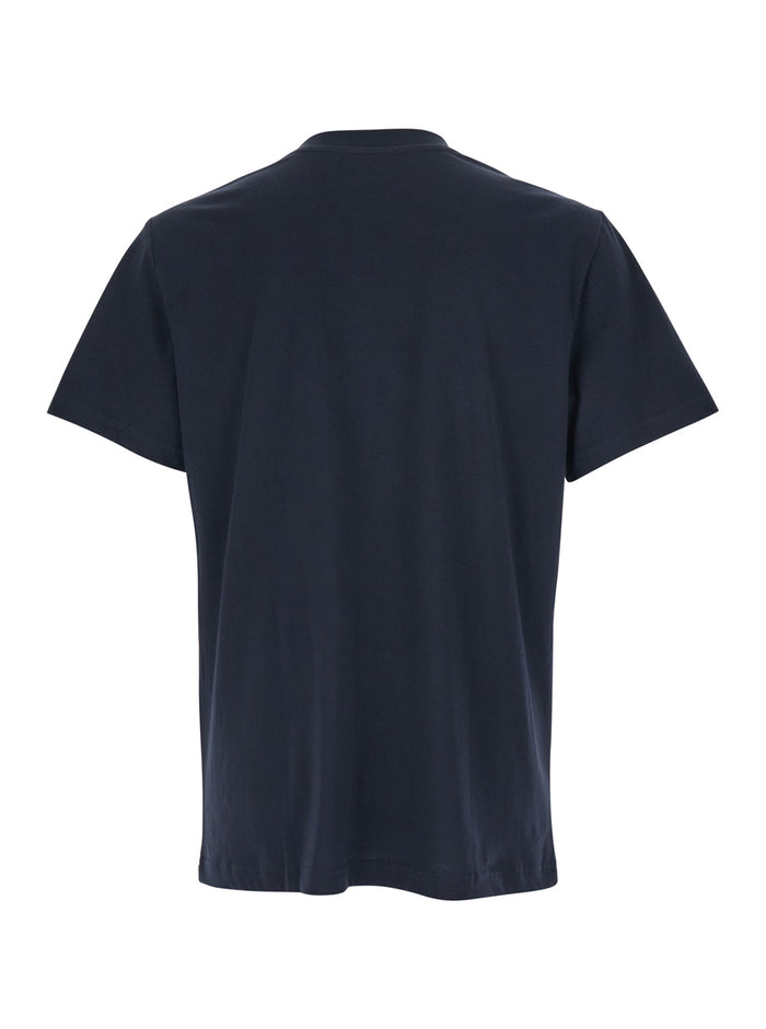 Blue T-Shirt with Logo on the Front in Cotton for Men Blu Biologic Tshirts And Polo Shirts