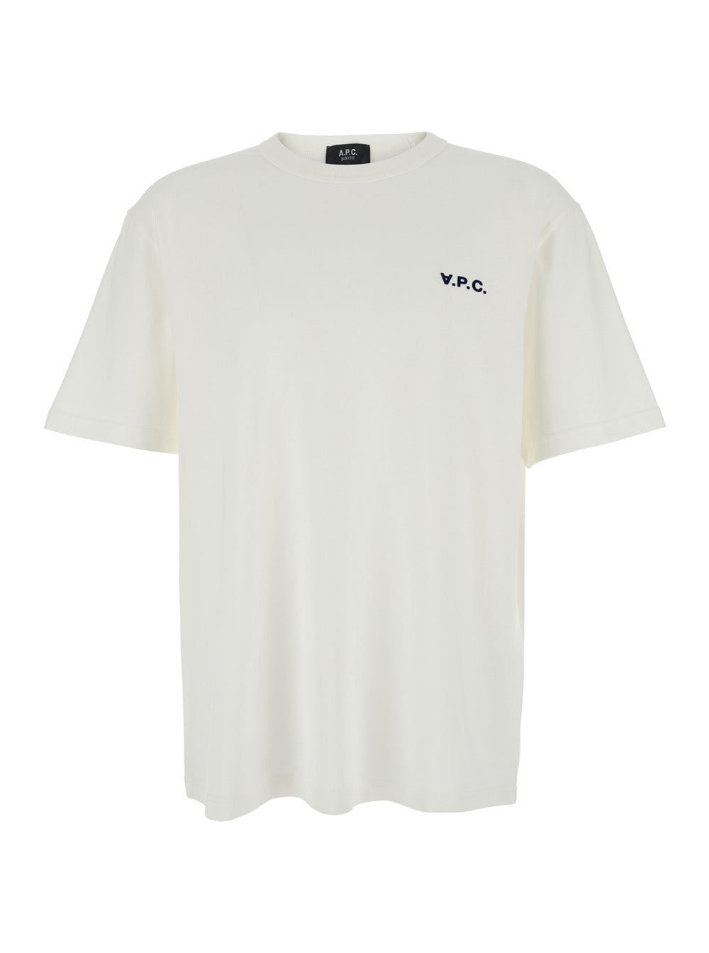 White Crew Neck T-Shirt with Embroidered Logo on the Front in Cotton Man Biological Tshirts And Polo Shirts
