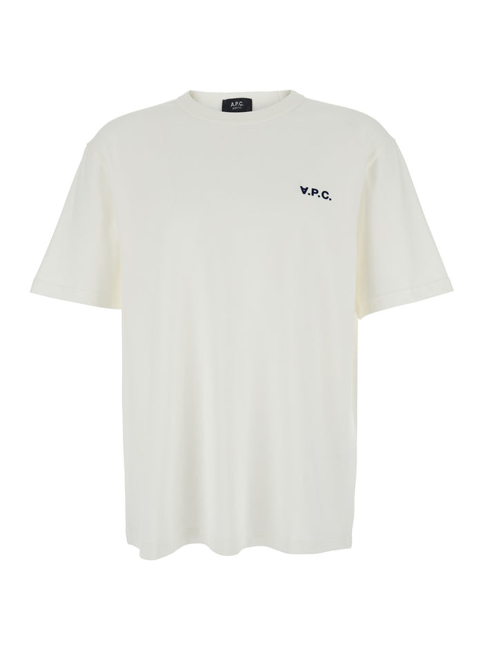 White Crew Neck T-Shirt with Embroidered Logo on the Front in Cotton Man Biological Tshirts And Polo Shirts