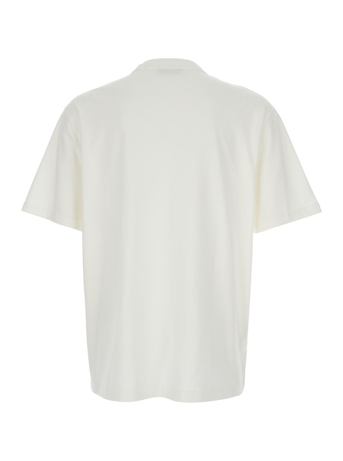 White Crew Neck T-Shirt with Embroidered Logo on the Front in Cotton Man Biological Tshirts And Polo Shirts