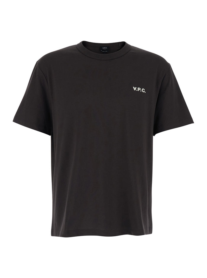 Brown Crew Neck T-shirt with Front Logo in Cotton Man Tshirts And Polo Shirts