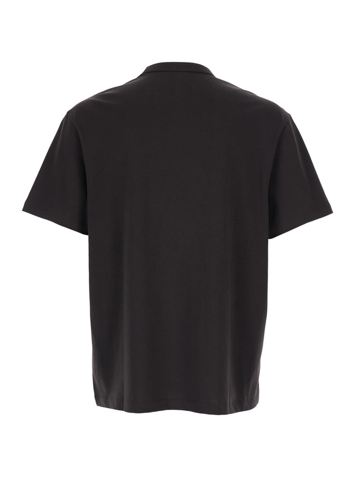 Brown Crew Neck T-shirt with Front Logo in Cotton Man Tshirts And Polo Shirts