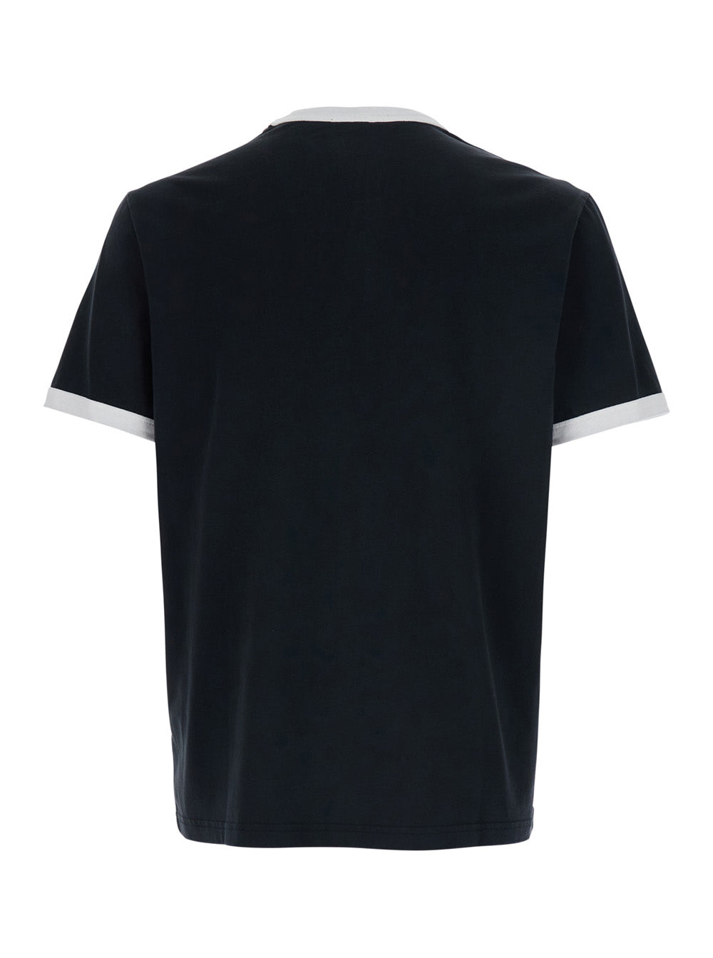 Black Crew Neck T-Shirt with Contrast Details in Cotton for Men Biological Tshirts And Polo Shirts