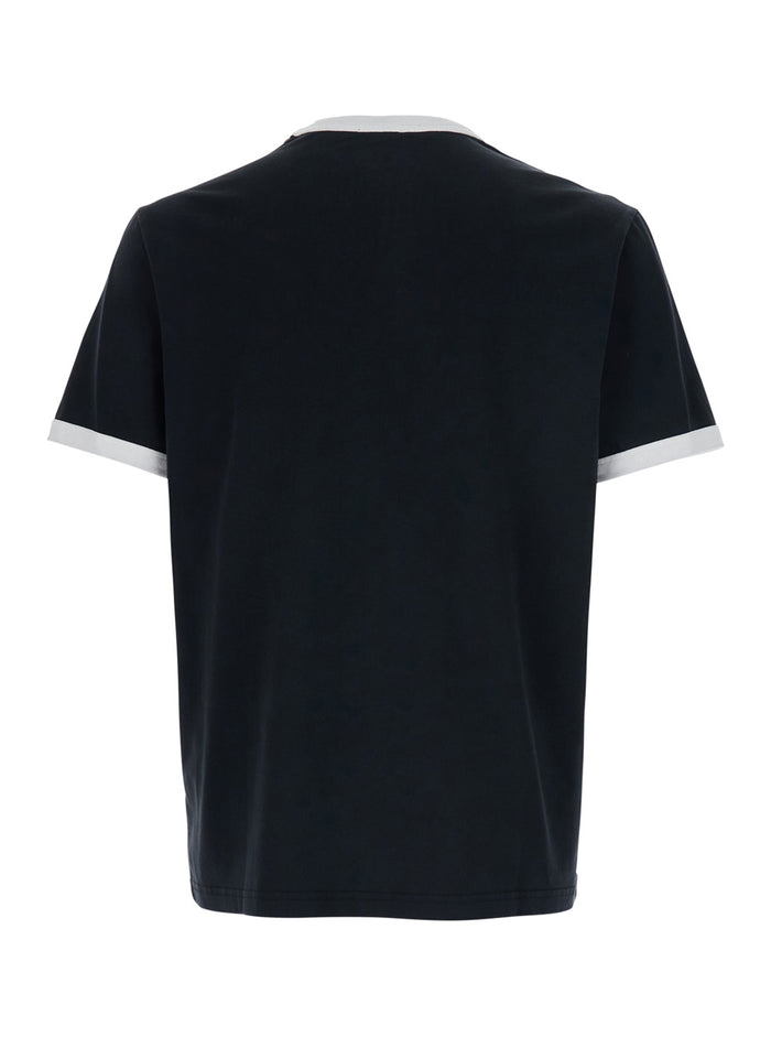 Black Crew Neck T-Shirt with Contrast Details in Cotton for Men Biological Tshirts And Polo Shirts
