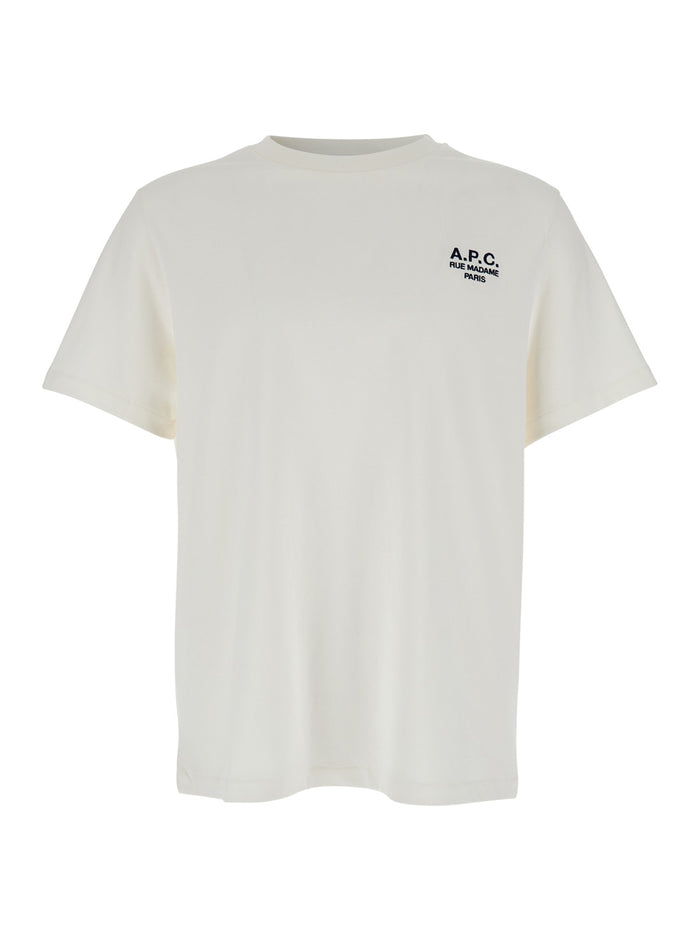 White T-Shirt with Embroidered Logo on the Front in Cotton Woman Biologic Tshirts And Polo Shirts