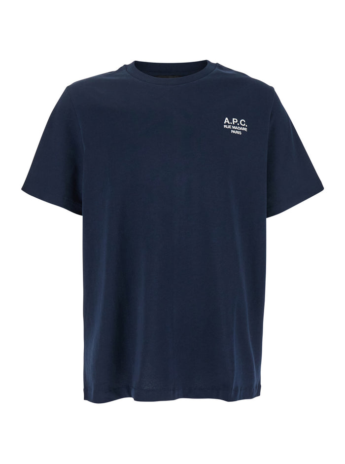 Blue Crew Neck T-shirt with Embroidered Logo on Front for Women Blu Biologic Cotton Tshirts And Polo Shirts